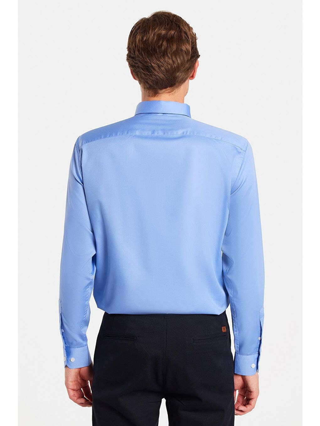 Erkek Slim Fit Non-Iron Pamuklu Doğa Dostu Ekoteks Belgeli Ütü Gerektirmez Mavi Gömlek-4