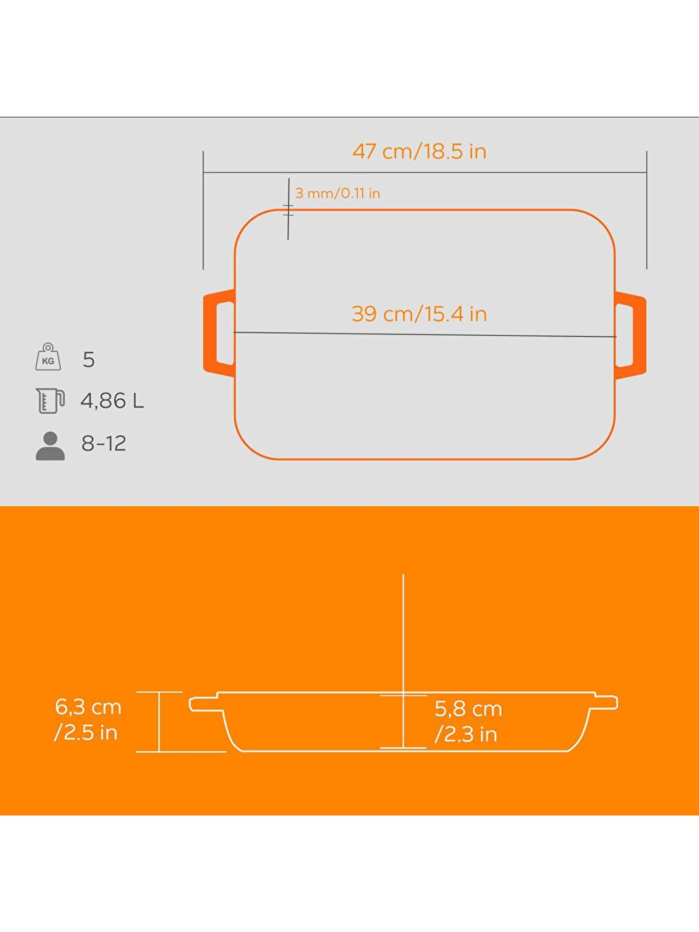 LAVA Turuncu Dikdörtgen Rosto ve Fırın Tepsisi Döküm Demir Yekpare Çift Kulplu Edition Serisi Ölçü 26x40cm. - 4