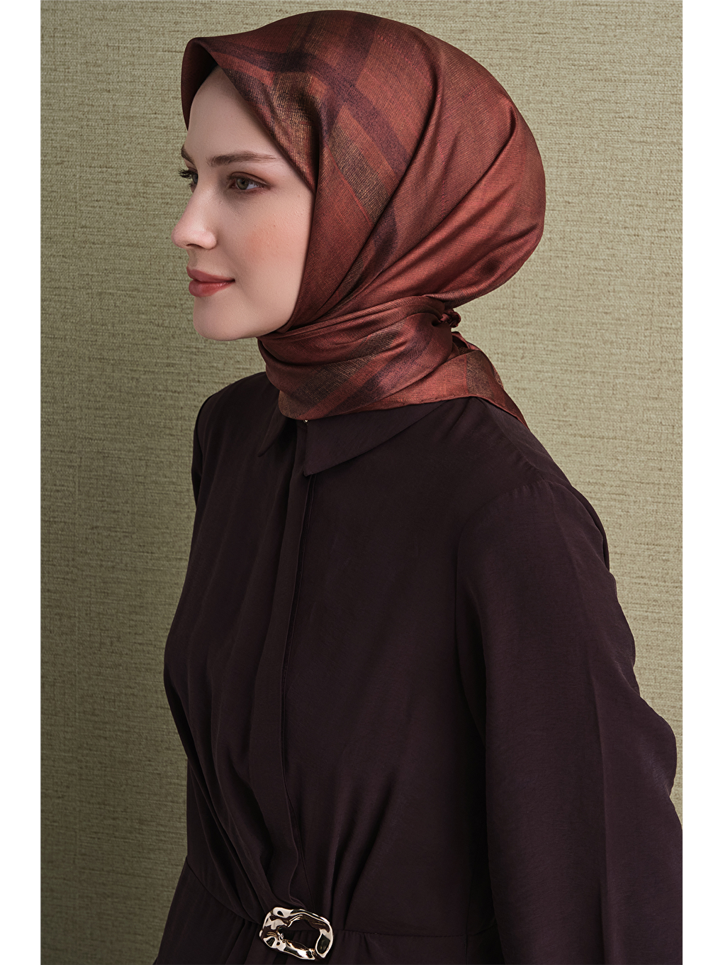 Kahverengi Saf İpek Twill Eşarp 9618d 02-2