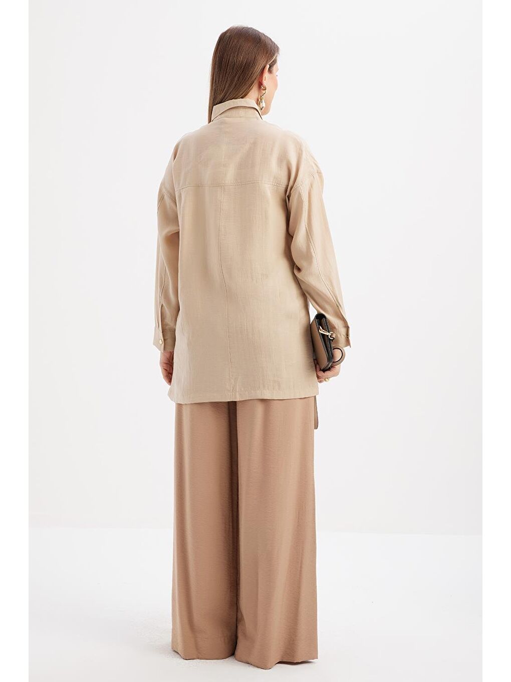 Bej-Cepli Gizli Patlı Gömlek Tunik-2
