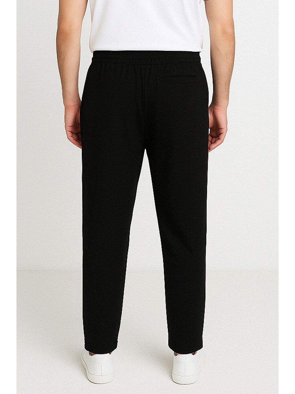 Siyah Duble Paça Kendinden Desenli Bel Bağlamalı Erkek Pantolon-1