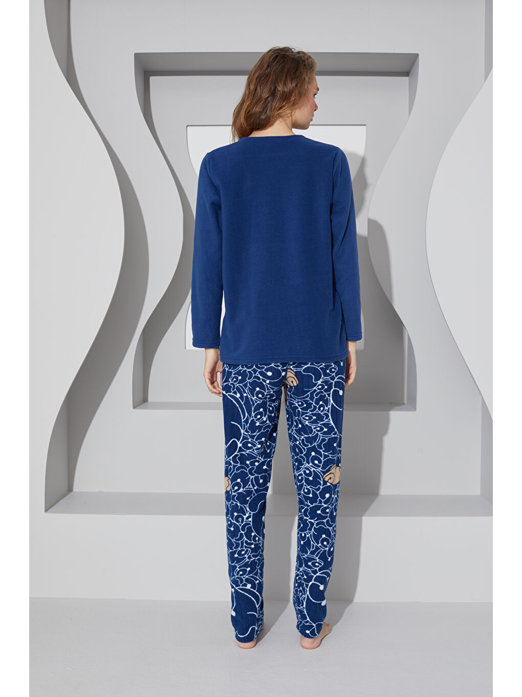 Lacivert Nakışlı Alt Üst Polar Pijama Takım 24223080-1