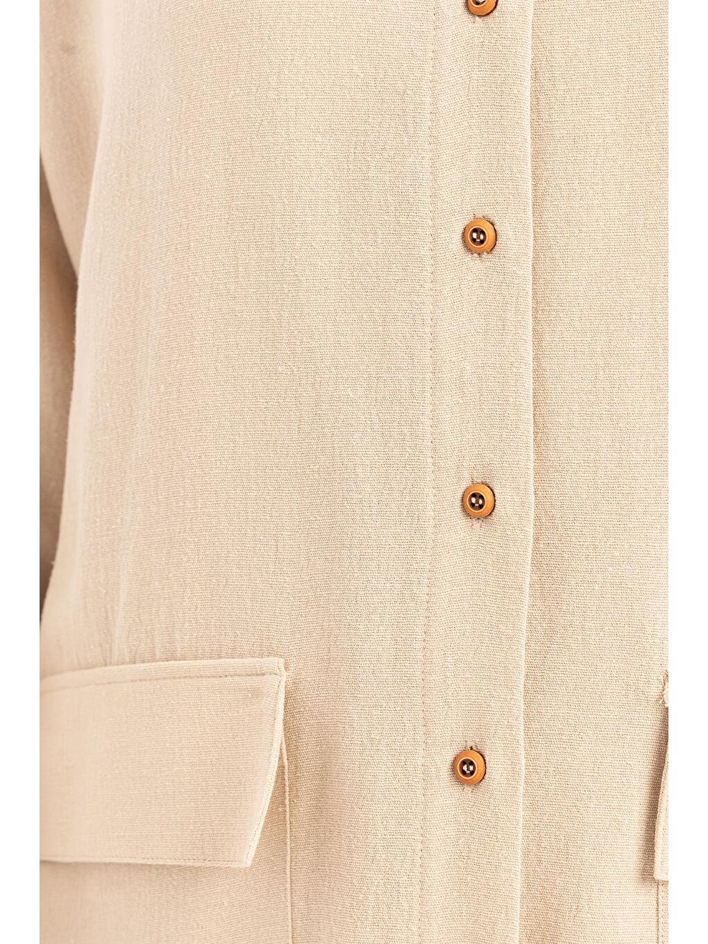 Bej-Büyük Cepli Keten Gömlek-4