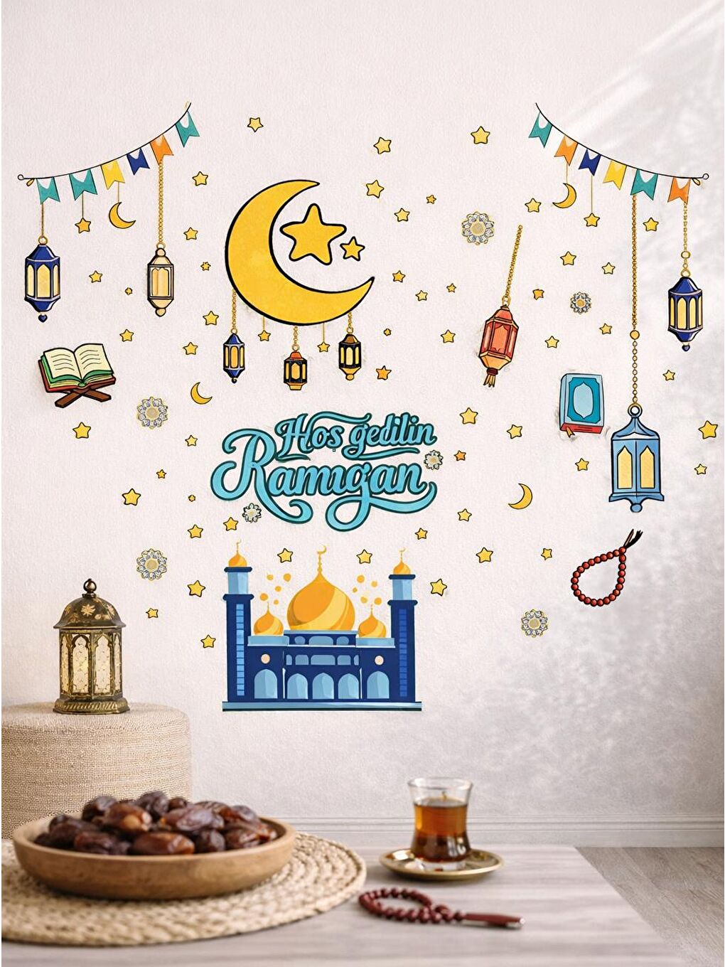 Beyaz Ramazan Temalı Çift Taraflı Sticker Seti 151 Parça