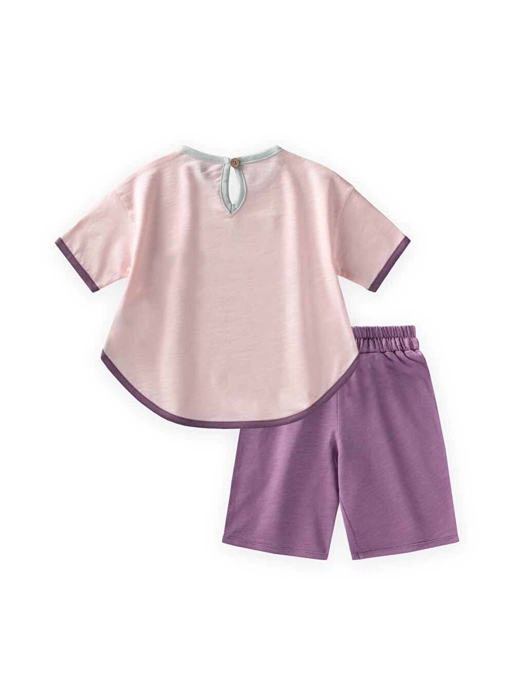 Biye Garnili Oversize Şortlu Takım 1-7 Yaş Pudra Pembe-1