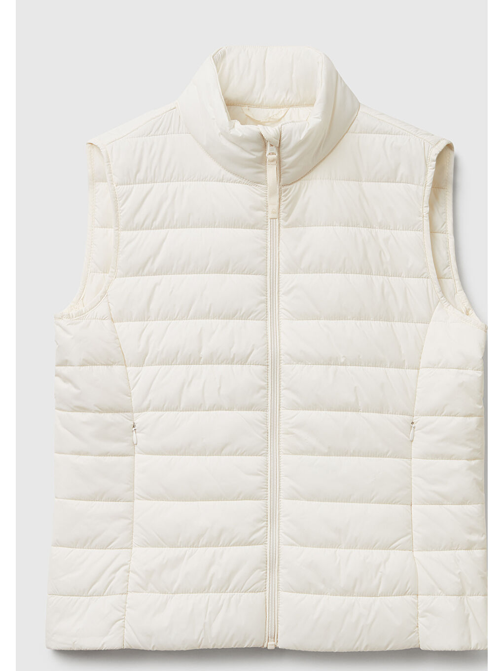 Ekru Kadın Krem Polyester Dolgulu Fermuarlı Slim Fit Pufa Yelek-1