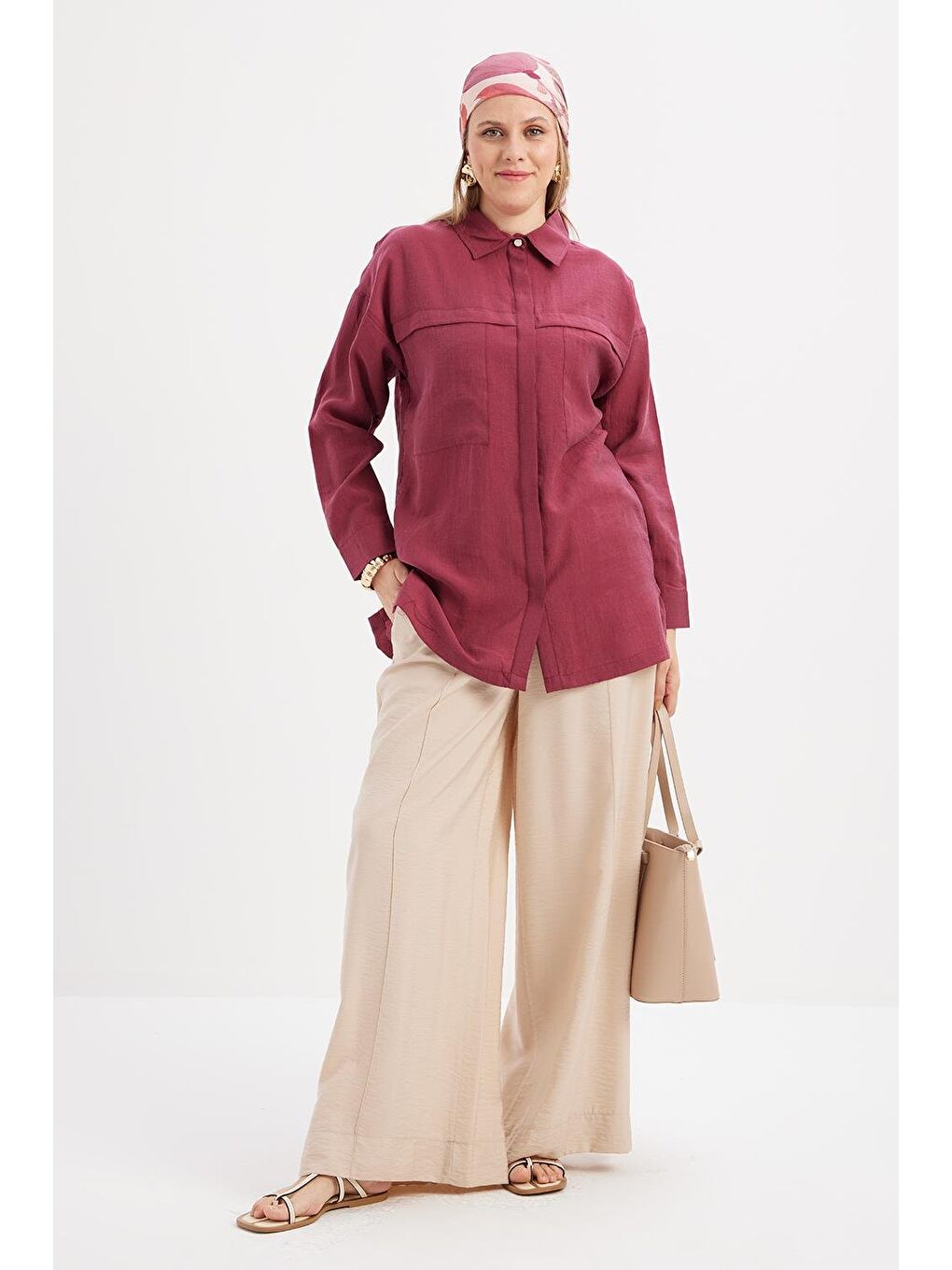 Kırmızı Vişne-Cepli Gizli Patlı Gömlek Tunik-1