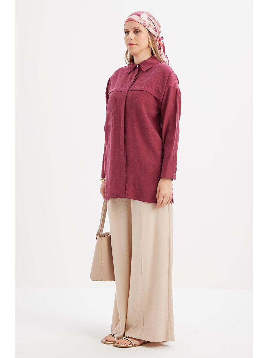 Kırmızı Vişne-Cepli Gizli Patlı Gömlek Tunik-2