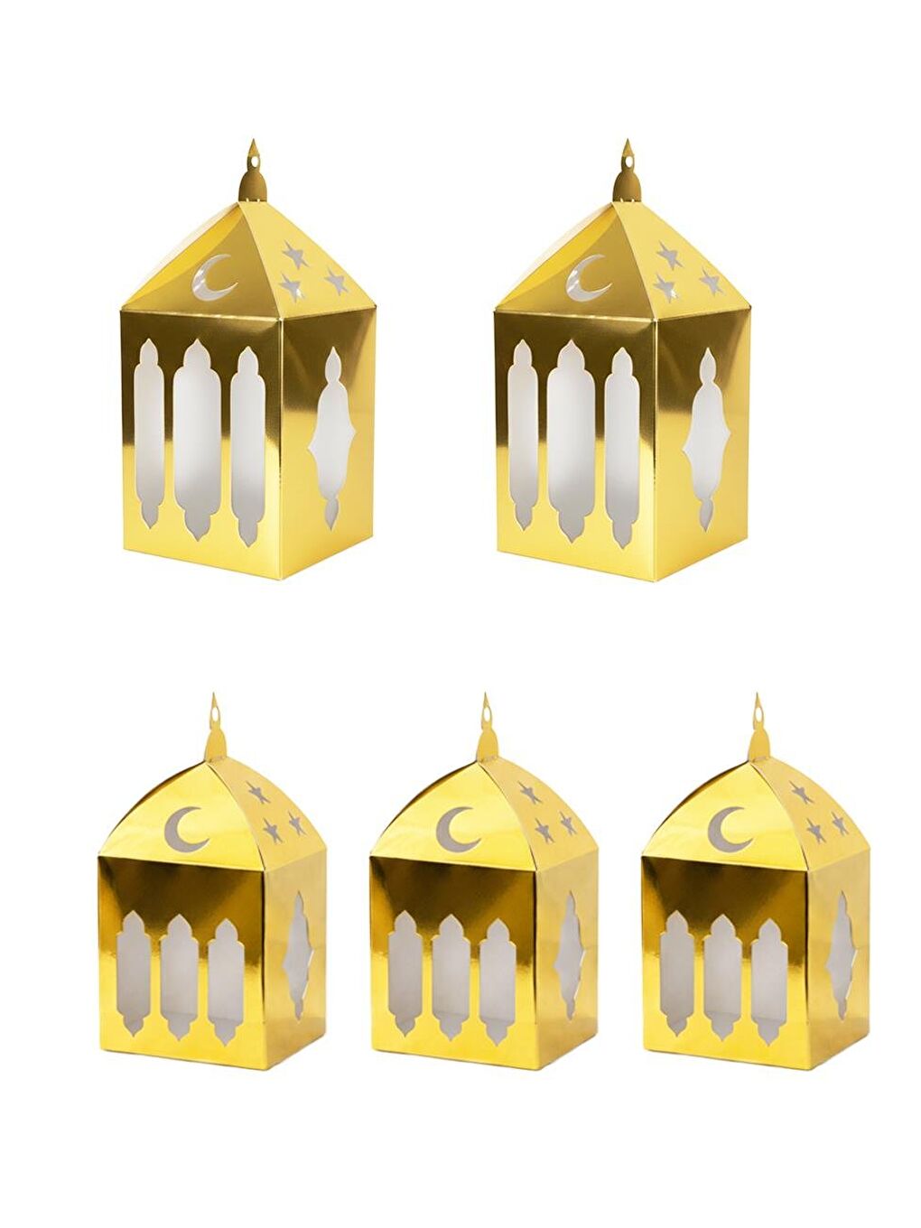 Sarı Ramazan Ayı Temalı Kağıt Masa Üstü Dekor Süs Altın 5'li-3