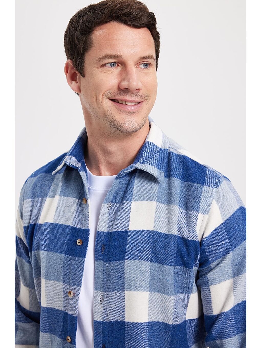 Mavi Erkek Slim Fit Dar Kesim Kareli Kışlık Oduncu Gömlek-1