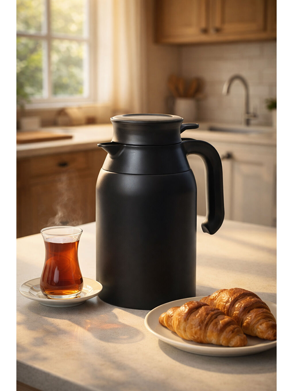 Cooker 2089-2 2 Litre Çift Kat Paslanmaz Çelik Termos Çay Termosu Su Termosu Siyah