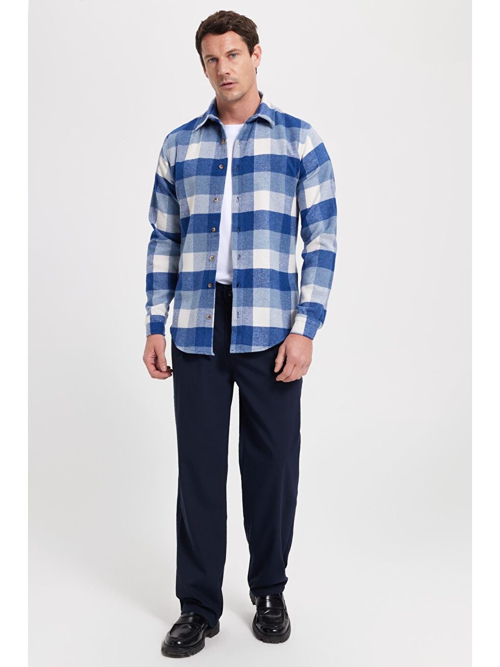 Mavi Erkek Slim Fit Dar Kesim Kareli Kışlık Oduncu Gömlek-2
