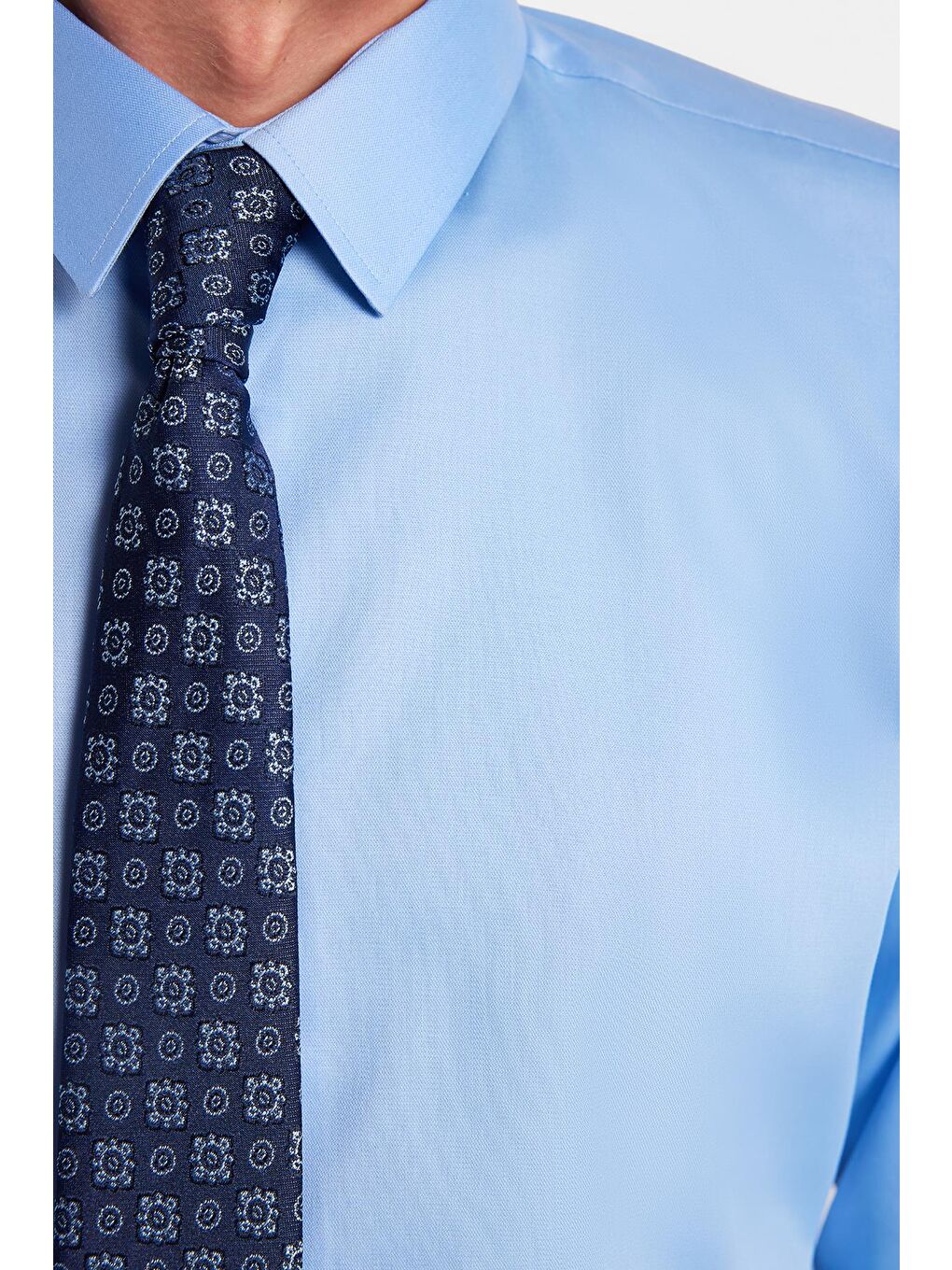 Erkek Slim Fit Non-Iron Pamuklu Doğa Dostu Ekoteks Belgeli Ütü Gerektirmez Açık Mavi Gömlek-2