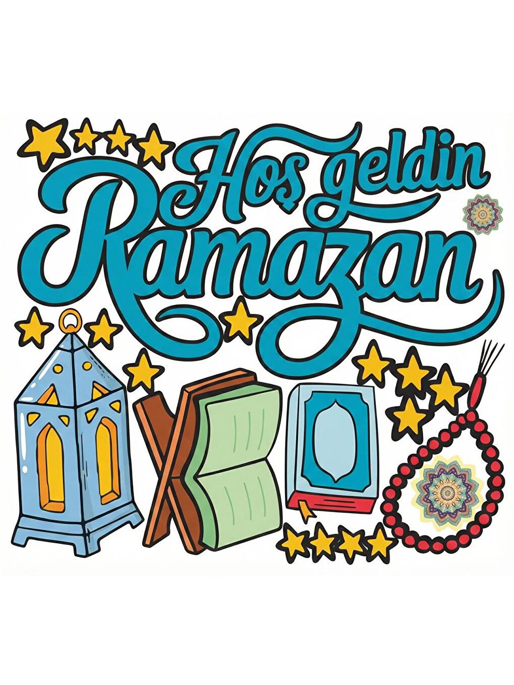 Beyaz Ramazan Temalı Çift Taraflı Sticker Seti 151 Parça-2