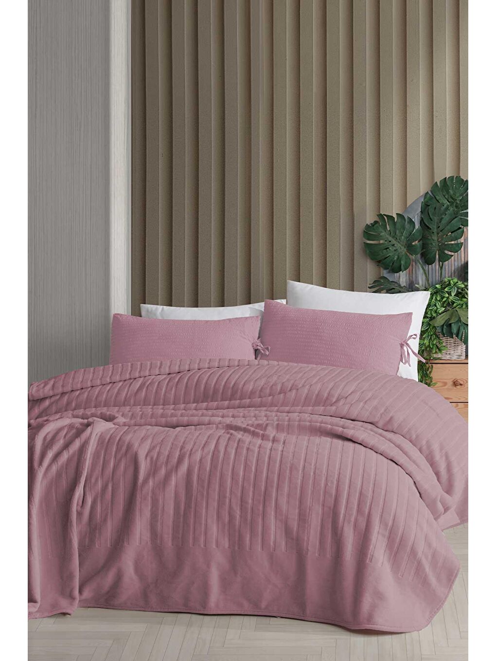 Pembe Embos Battaniye Luna Gülkurusu Çift Kişilik