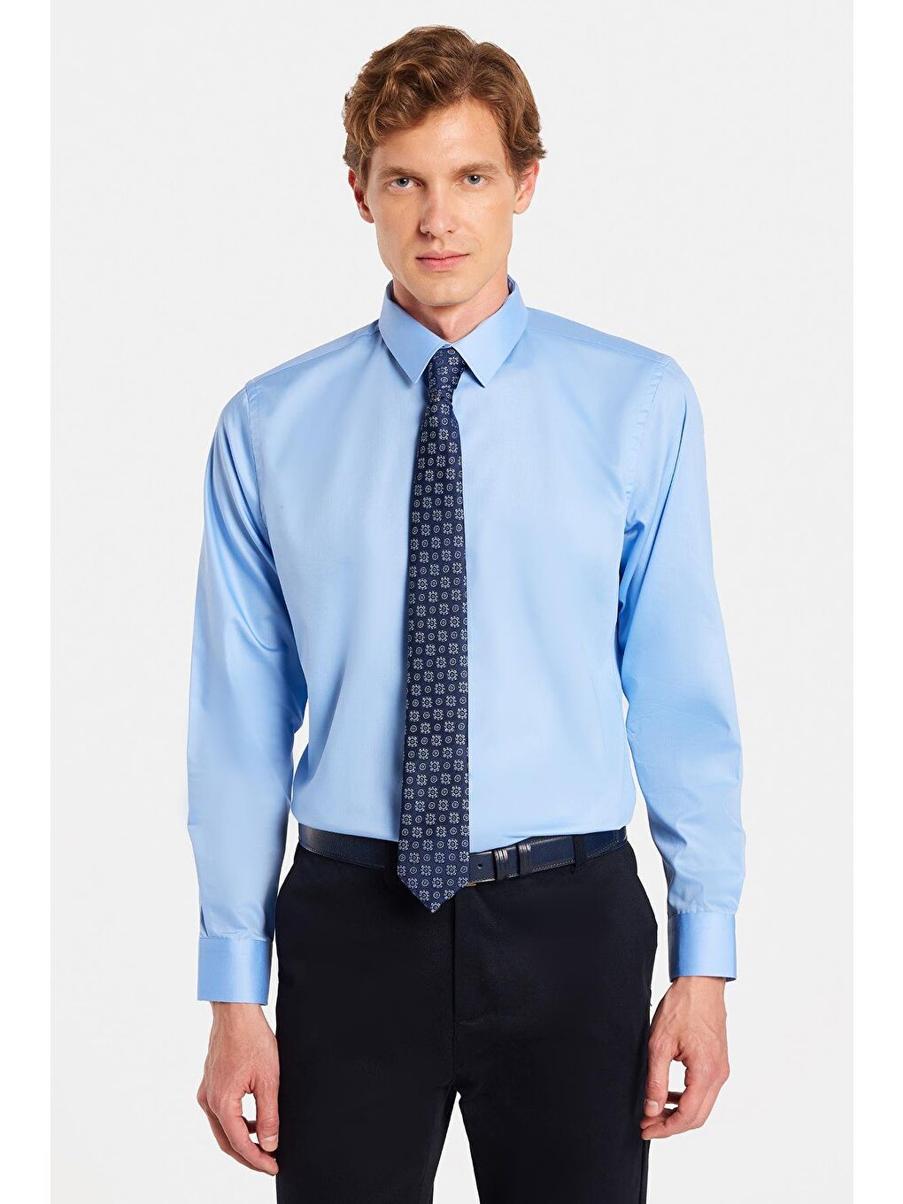 Erkek Slim Fit Non-Iron Pamuklu Doğa Dostu Ekoteks Belgeli Ütü Gerektirmez Açık Mavi Gömlek-3