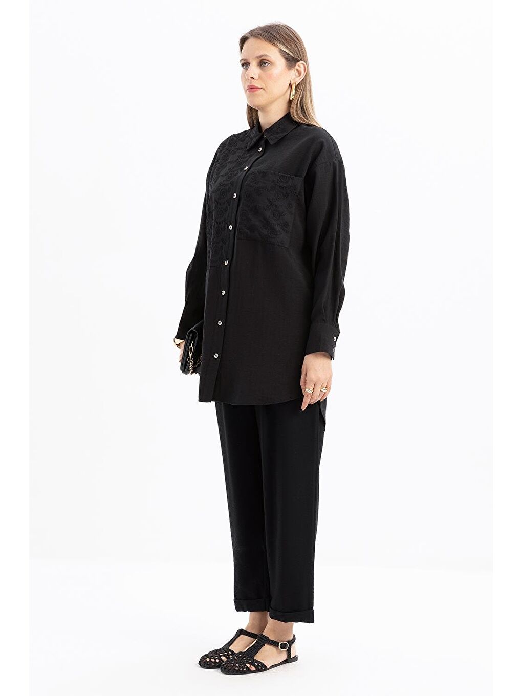 Siyah-Fisto Detaylı Büyük Cepli Gömlek-2
