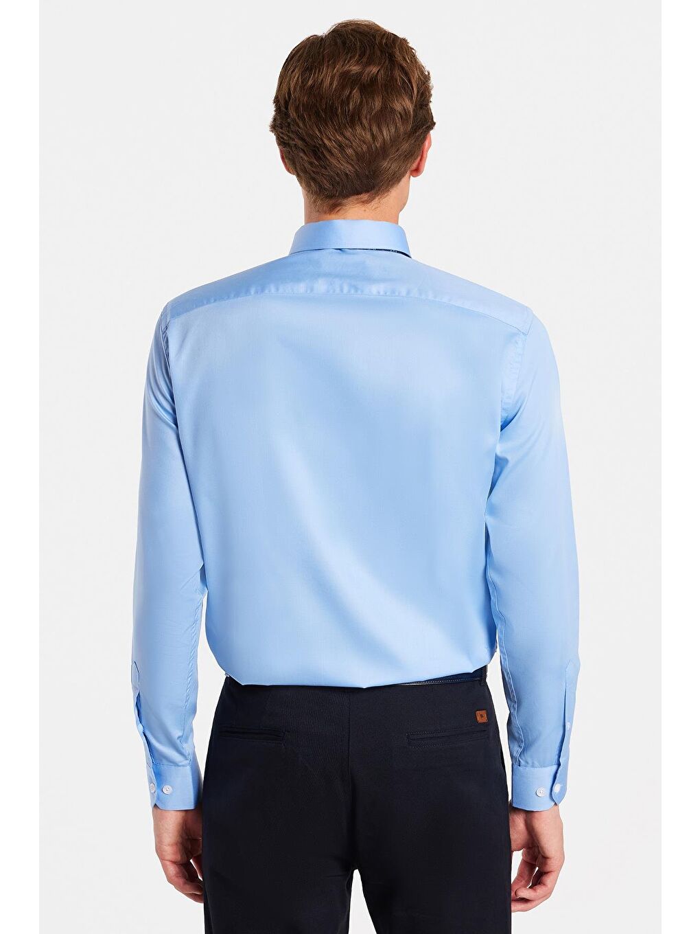 Erkek Slim Fit Non-Iron Pamuklu Doğa Dostu Ekoteks Belgeli Ütü Gerektirmez Açık Mavi Gömlek-4