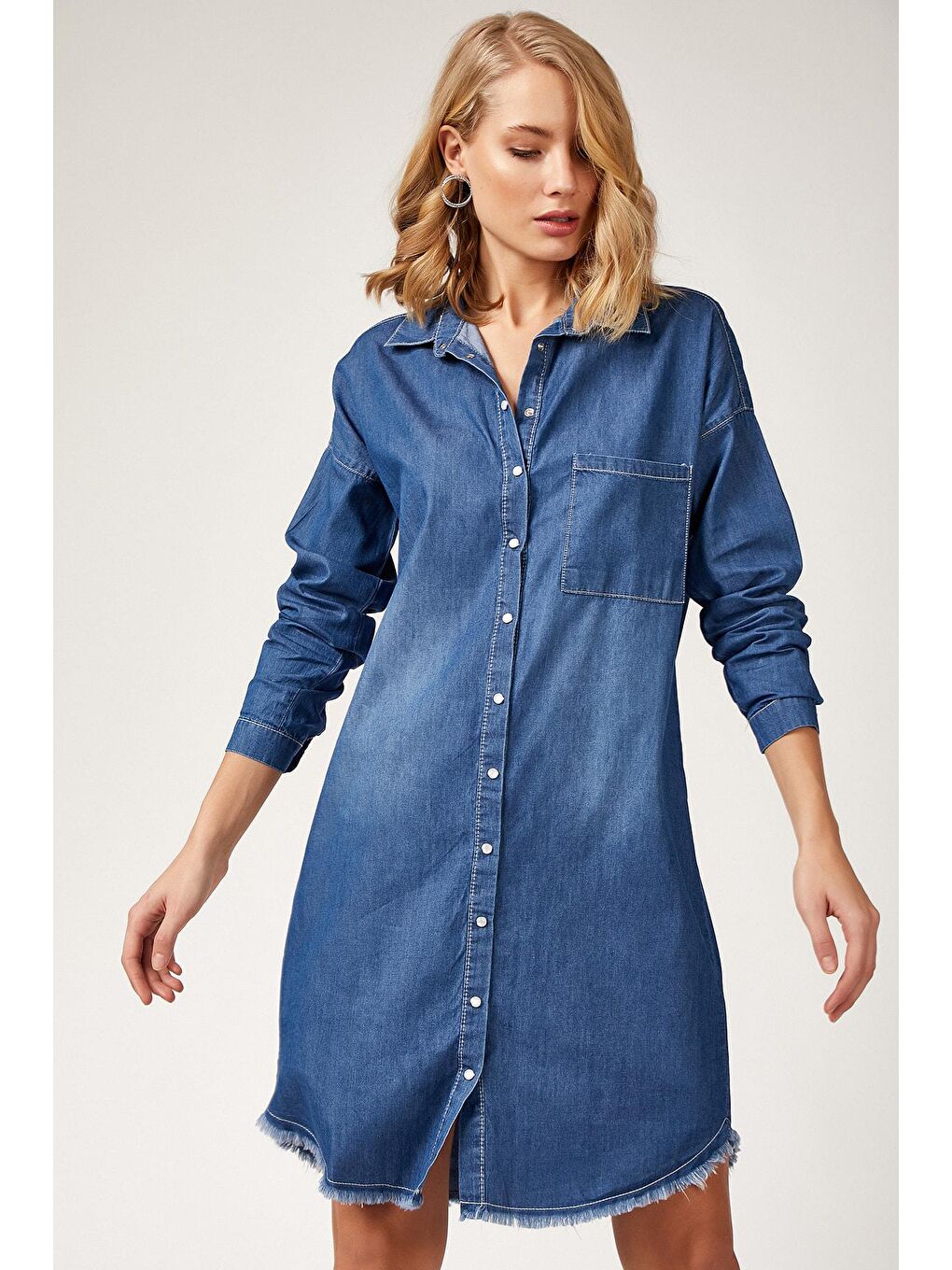 5593 Püsküllü Jean Tunik - Lacivert