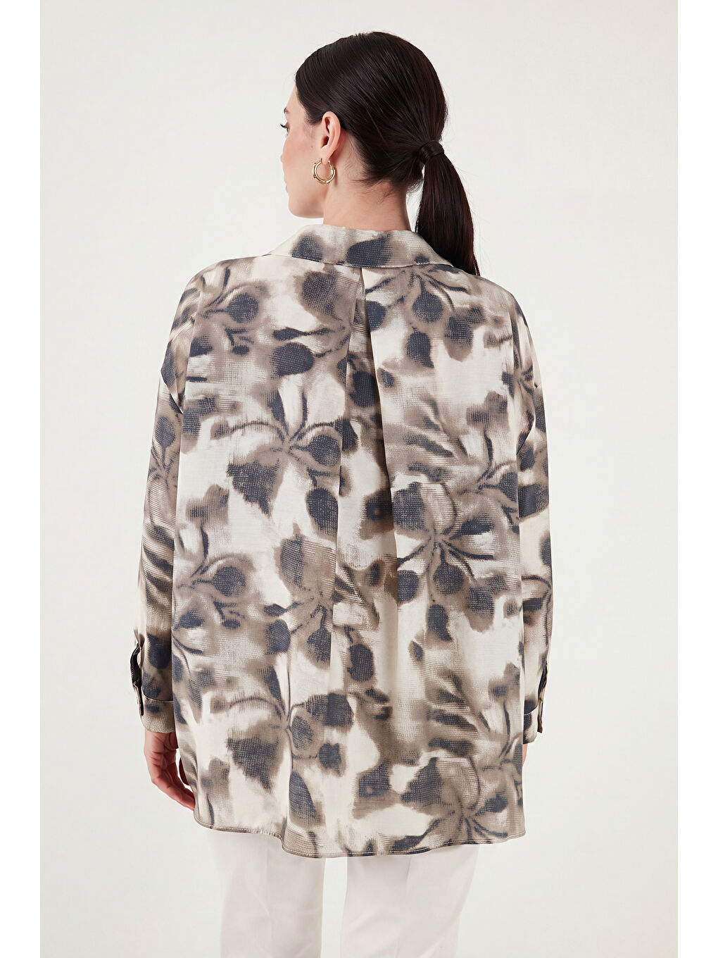 Bej Modal Karışımlı Desenli Uzun Kollu Kadın Gömlek 6835040-6