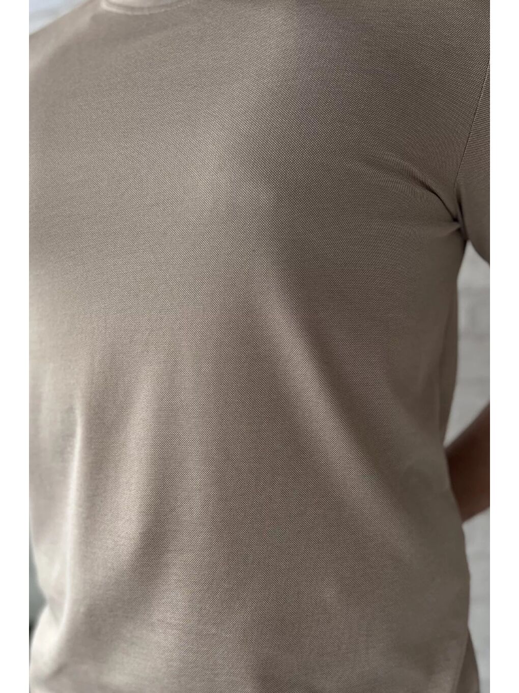 Bej Bisiklet Yaka Basic Erkek Tişört-3