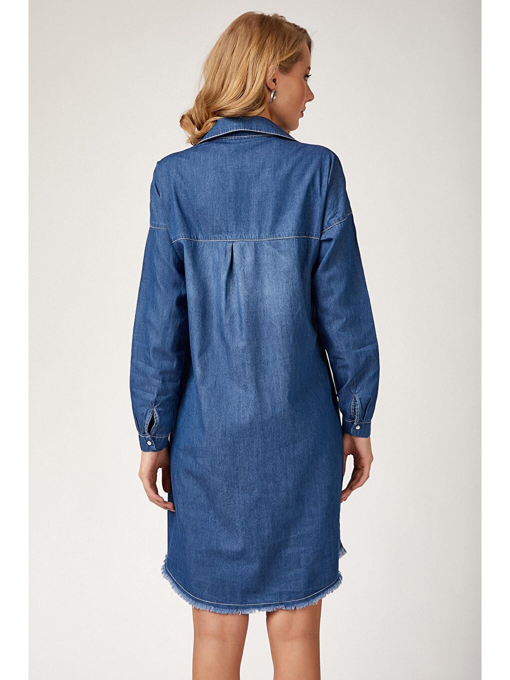 5593 Püsküllü Jean Tunik - Lacivert-2