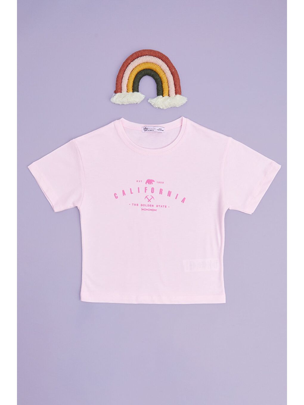 Pembe Calıfornıa Baskılı Crop Kız Çocuk Tişört