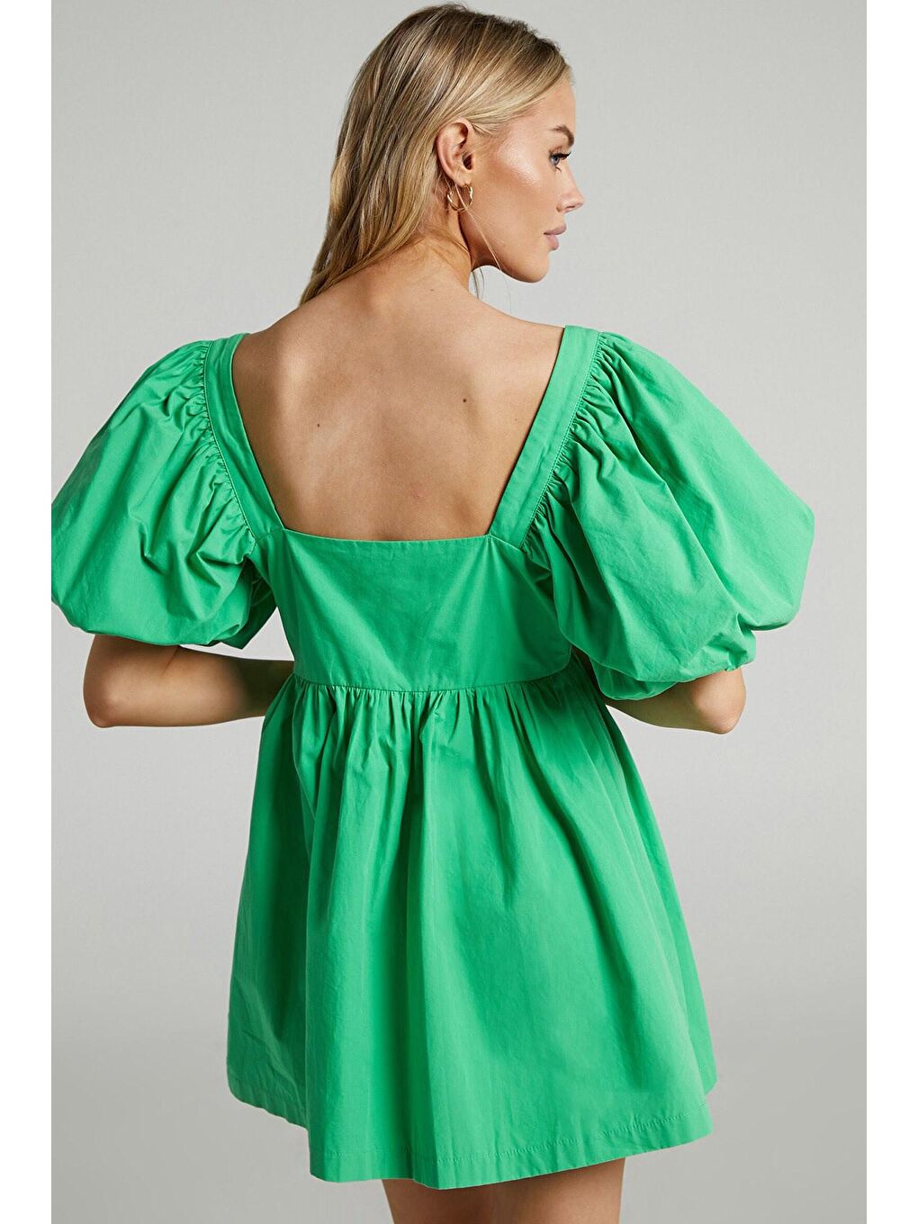 Yeşil Kalp Yaka Balon Kol Kadın Elbise Mg1620-4