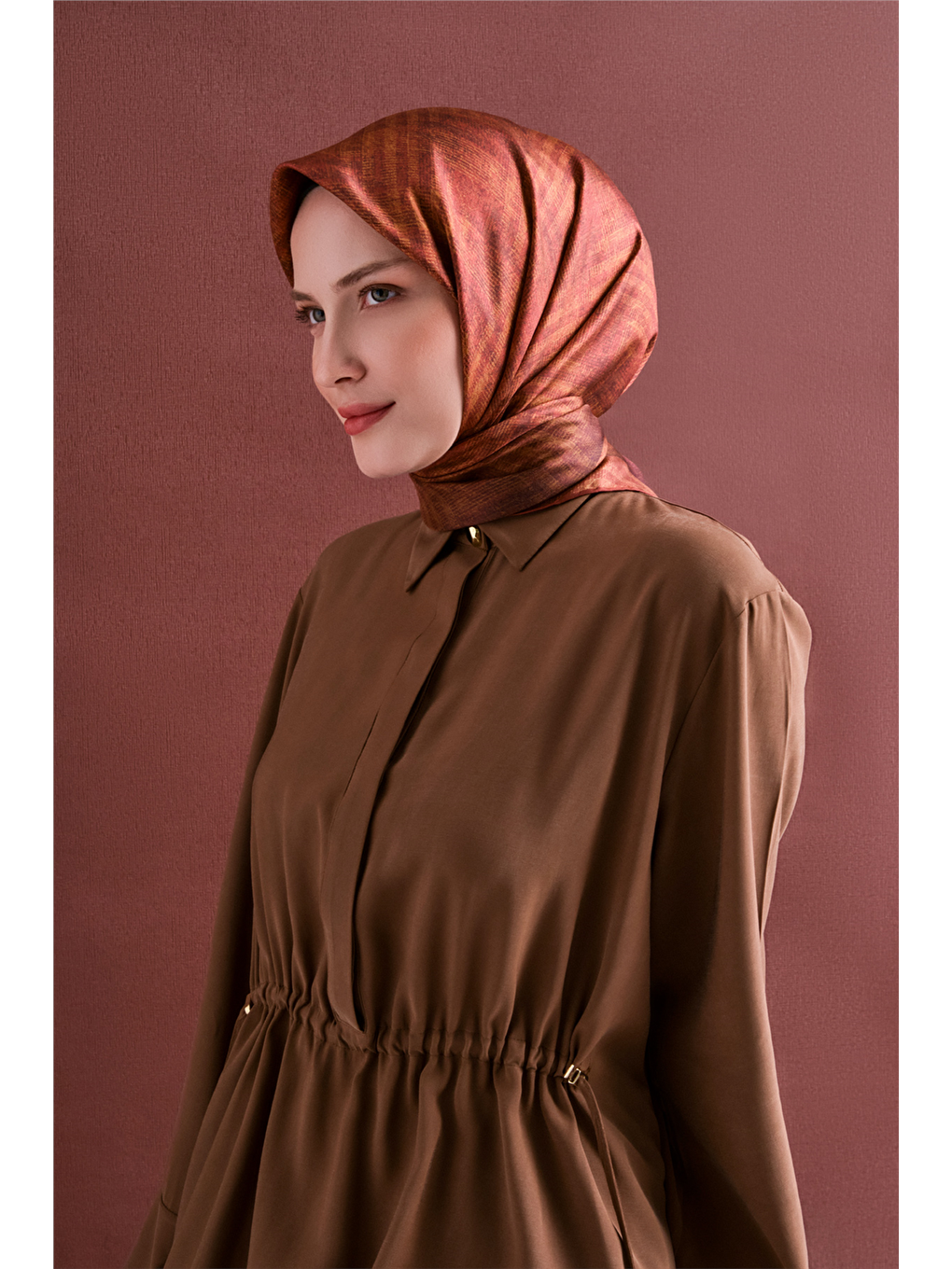 Kahverengi Saf İpek Twill Eşarp 9628d 02-1