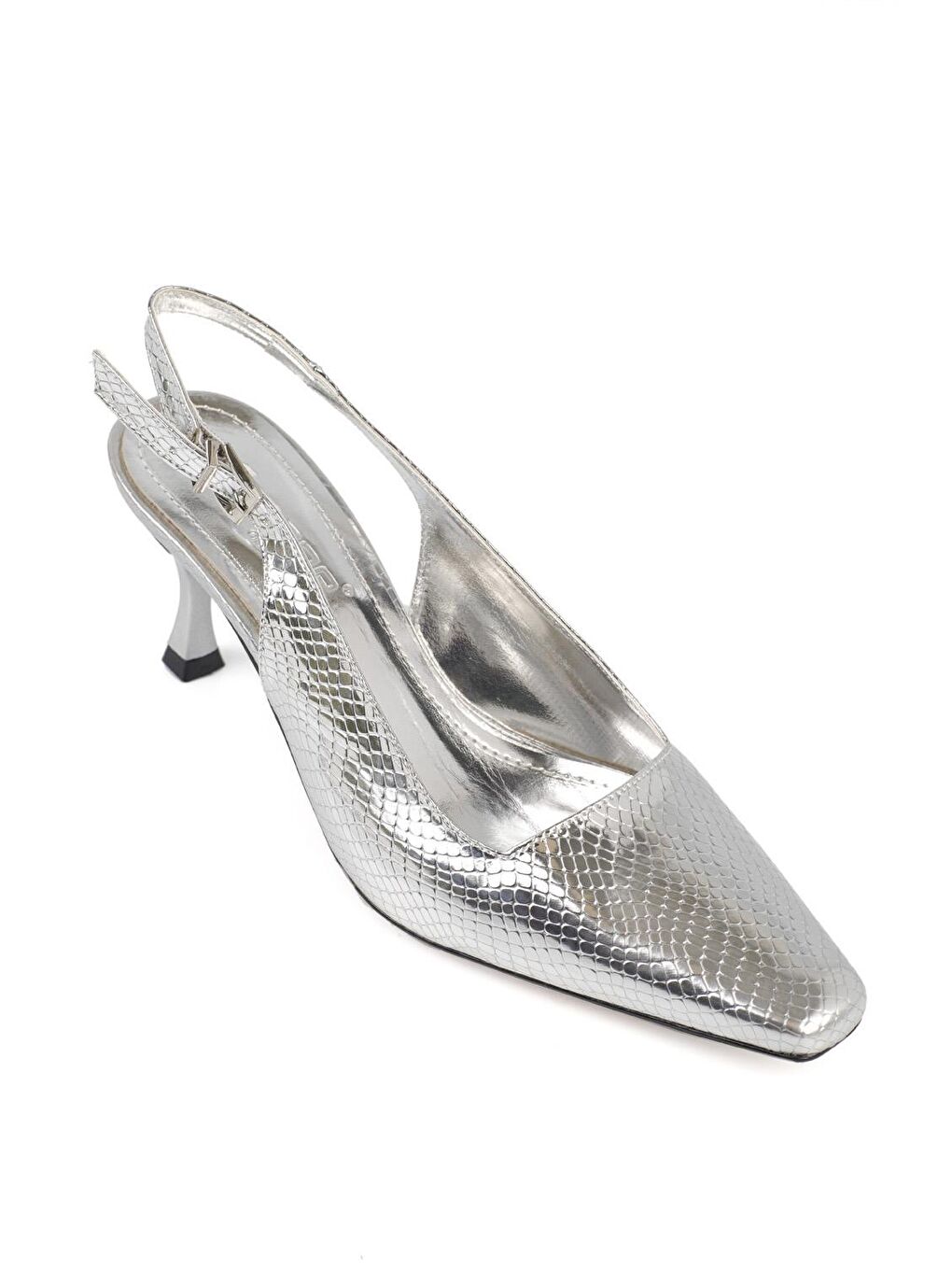 Gri Arkası Açık Orta Topuklu Kadın Ayakkabı-3