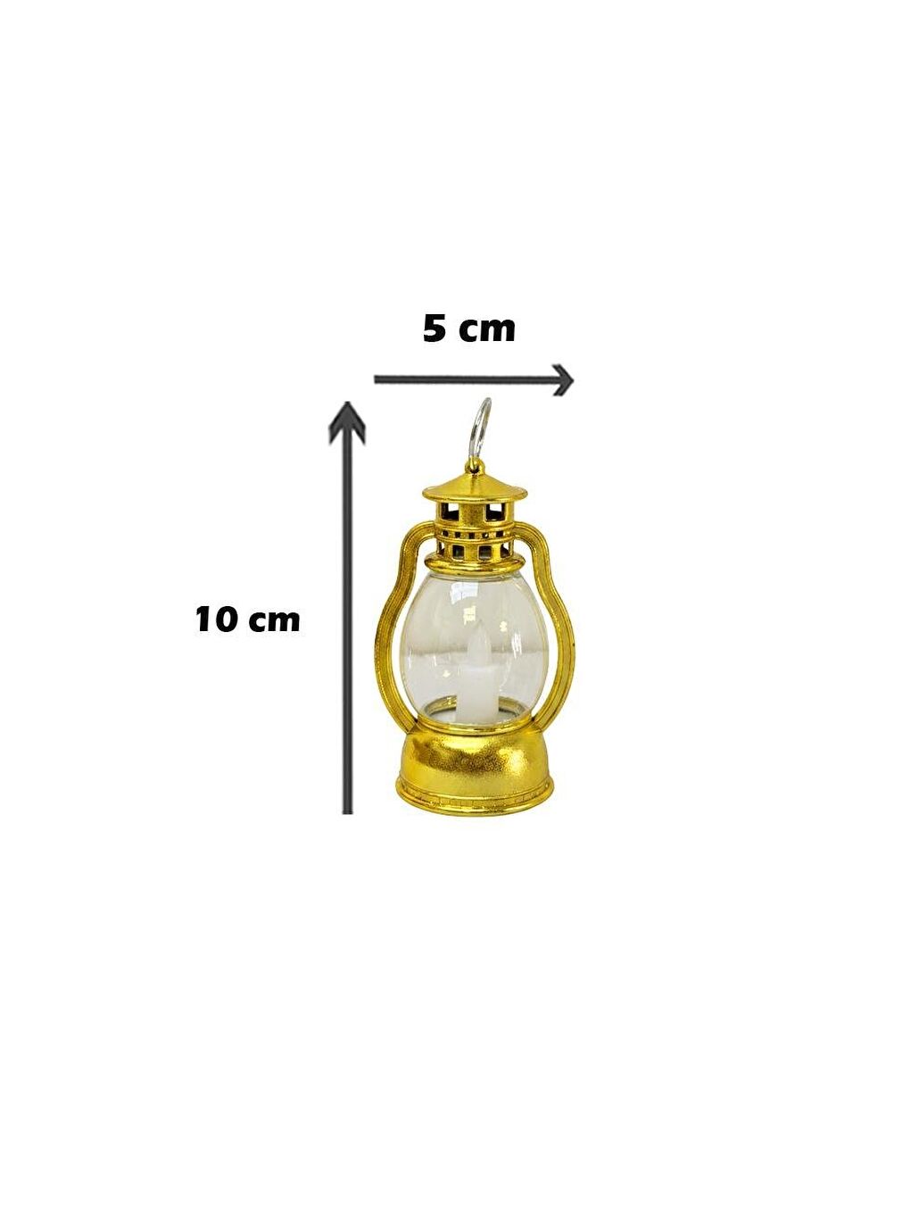 Sarı Ramazan Dekoratif Mini Kandil  – Asılabilir Gaz Lambası Figürlü Pilli LED Işık Altın 10 cm-2