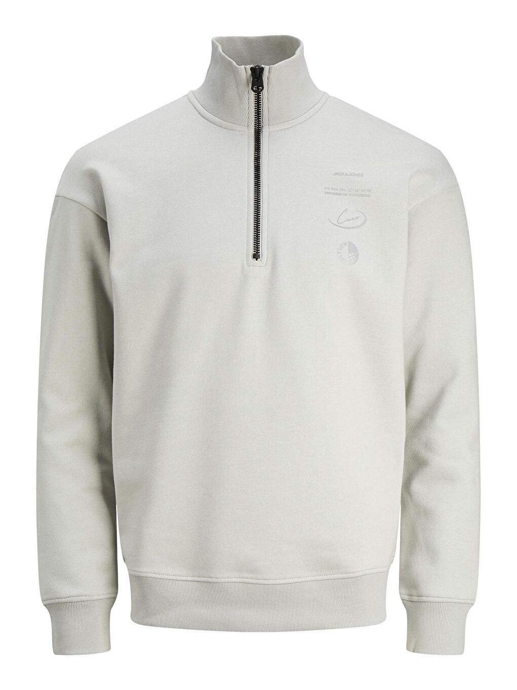 Jack & Jones Açık Gri Jcoreflect Regular Fit Fermuarlı Dik Yaka Erkek Sweat 12242262