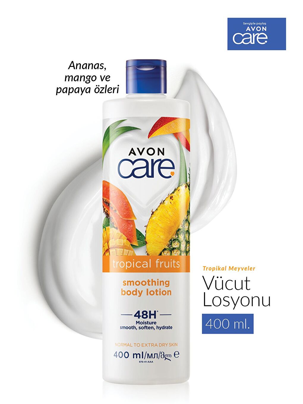 AVON Renksiz Care Tropical Fruits Ananas, Mango ve Papaya Özlü Vücut Losyonu 400 Ml. - 1