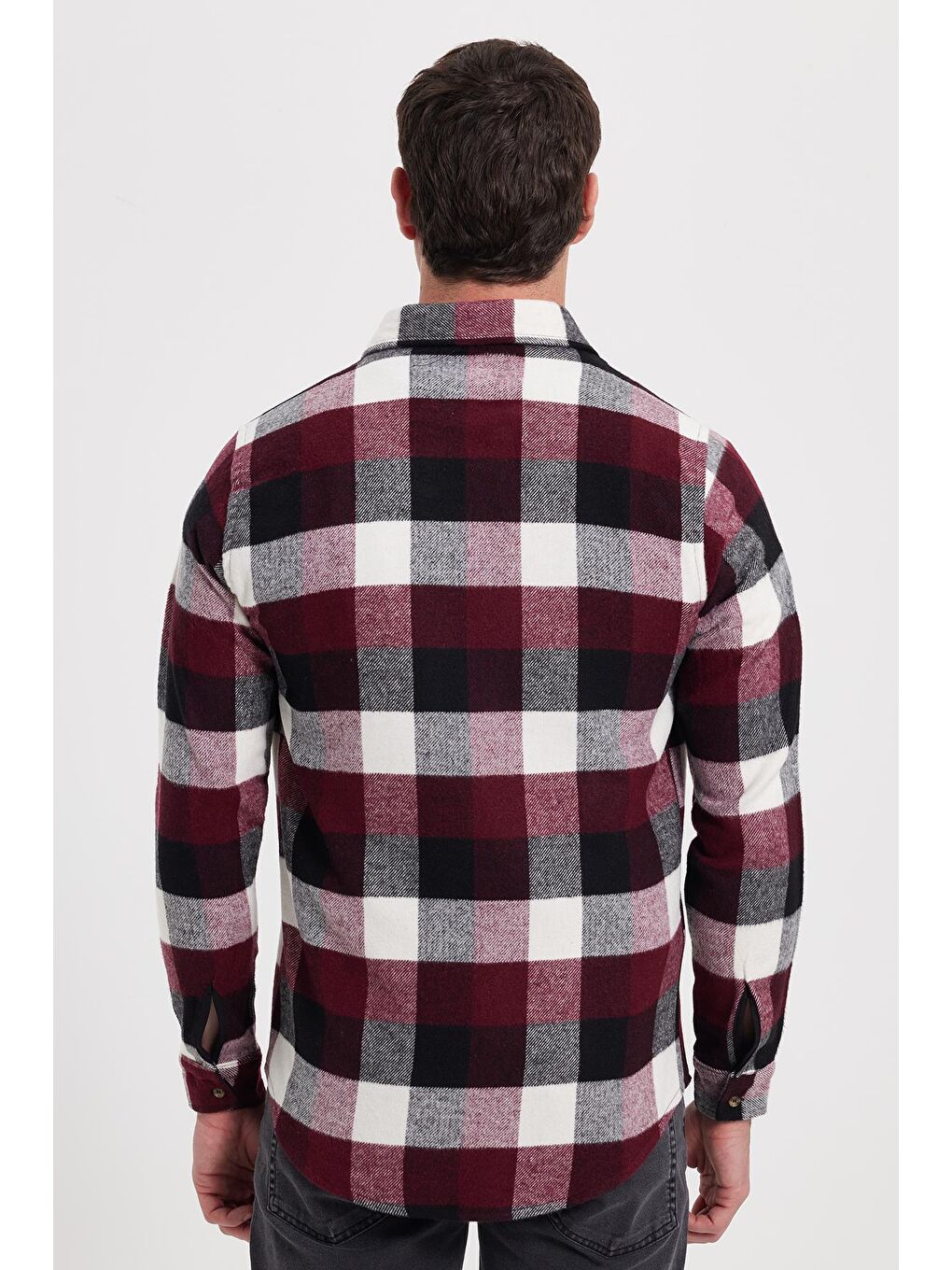 Bordo Erkek Slim Fit Dar Kesim Kareli Kışlık Oduncu Gömlek-5