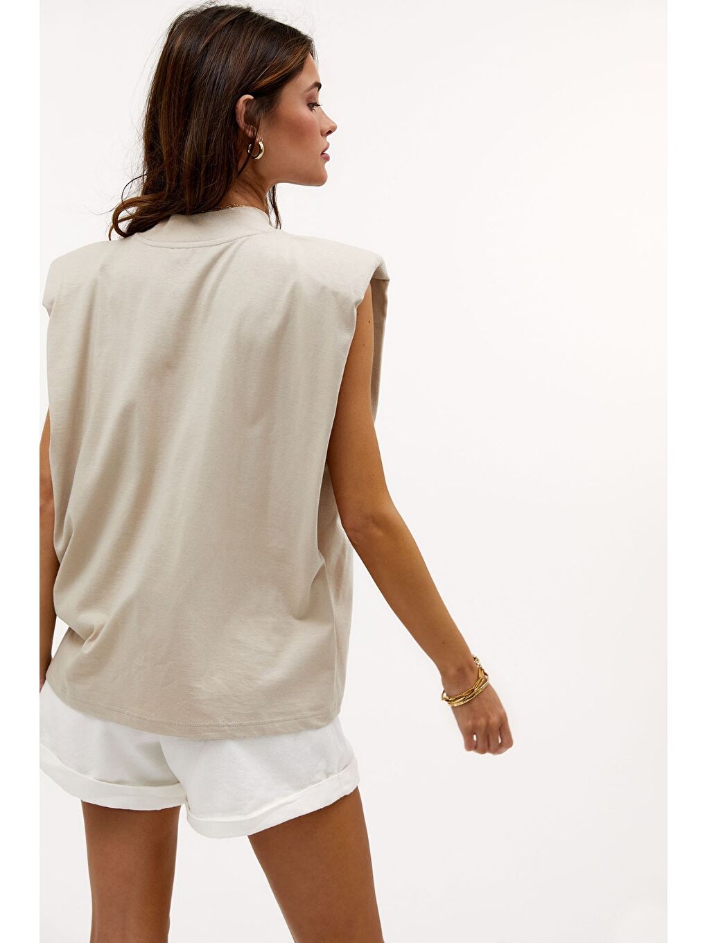 Bej Vatkalı Tişört Mg900-4