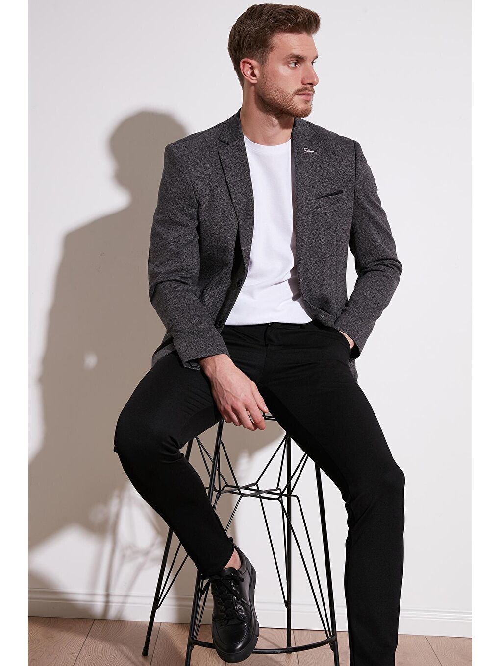 Siyah Slim Fit 6 Drop Çift Yırtmaçlı Blazer Erkek Ceket SAVUE