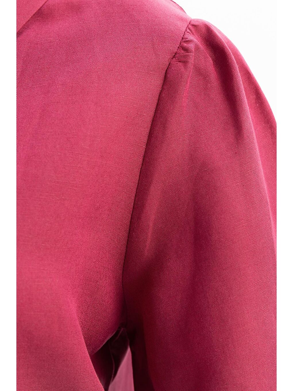 Kırmızı Vişne-Kol Ağzı Pile Detaylı Keten Gömlek-4