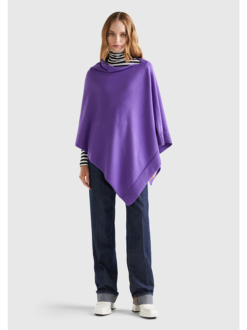 Kadın Mor Kaşmir Karışımlı Panço