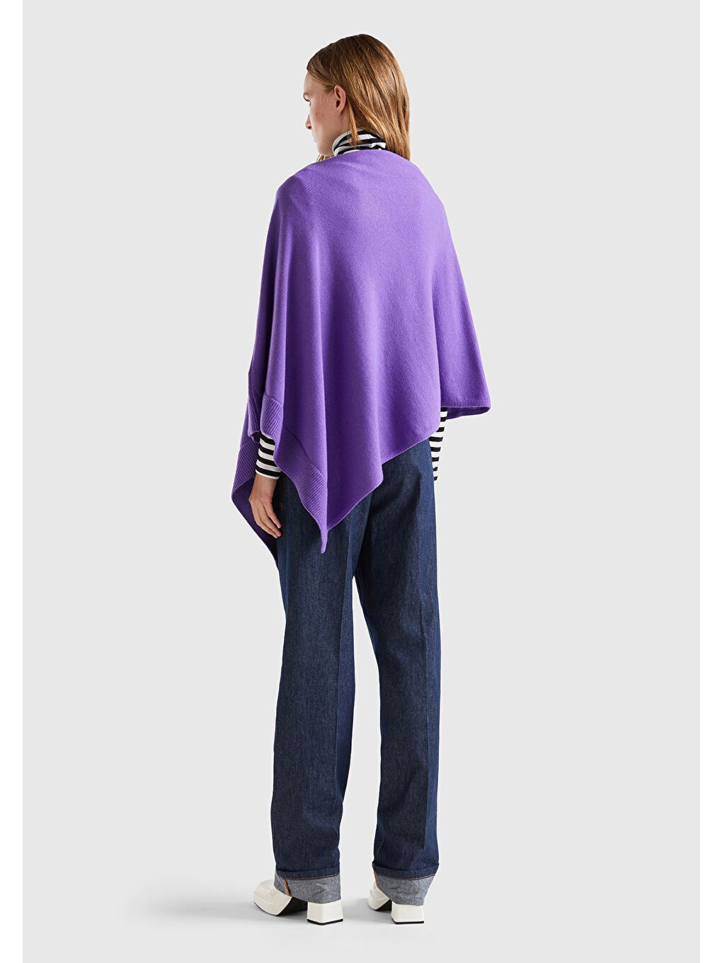 Kadın Mor Kaşmir Karışımlı Panço-2