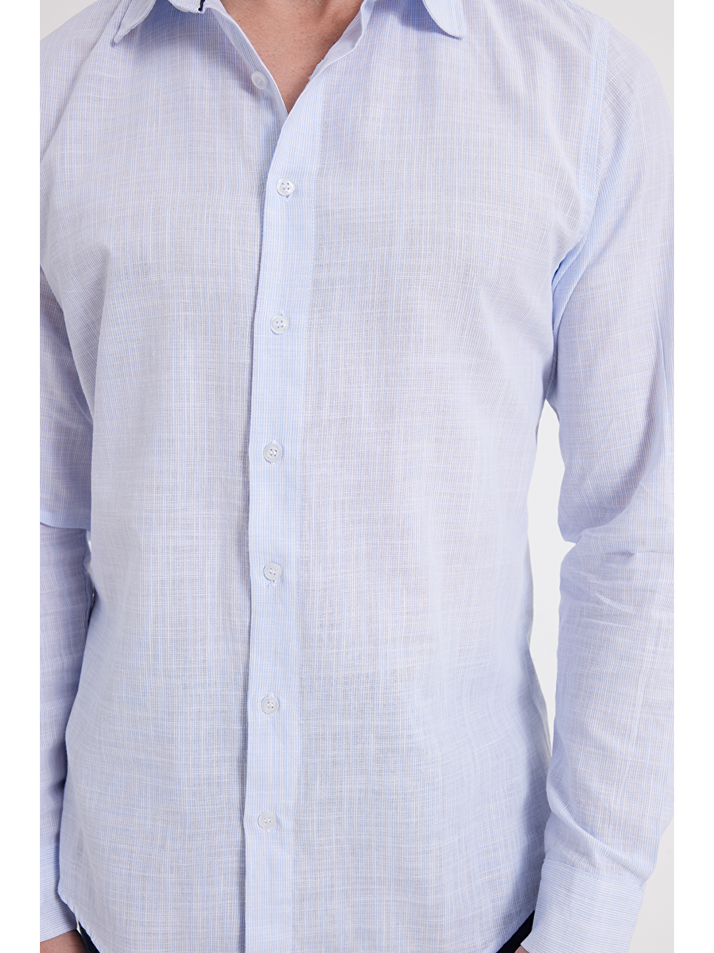 Mavi Erkek Slim Fit Dar Kesim Uzun Kollu Keten Efektli Gömlek-4