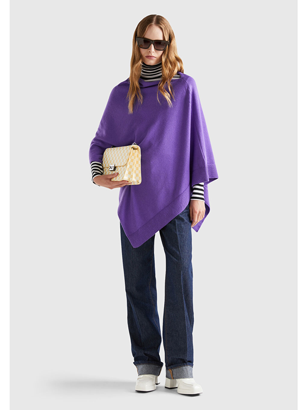 Kadın Mor Kaşmir Karışımlı Panço-4