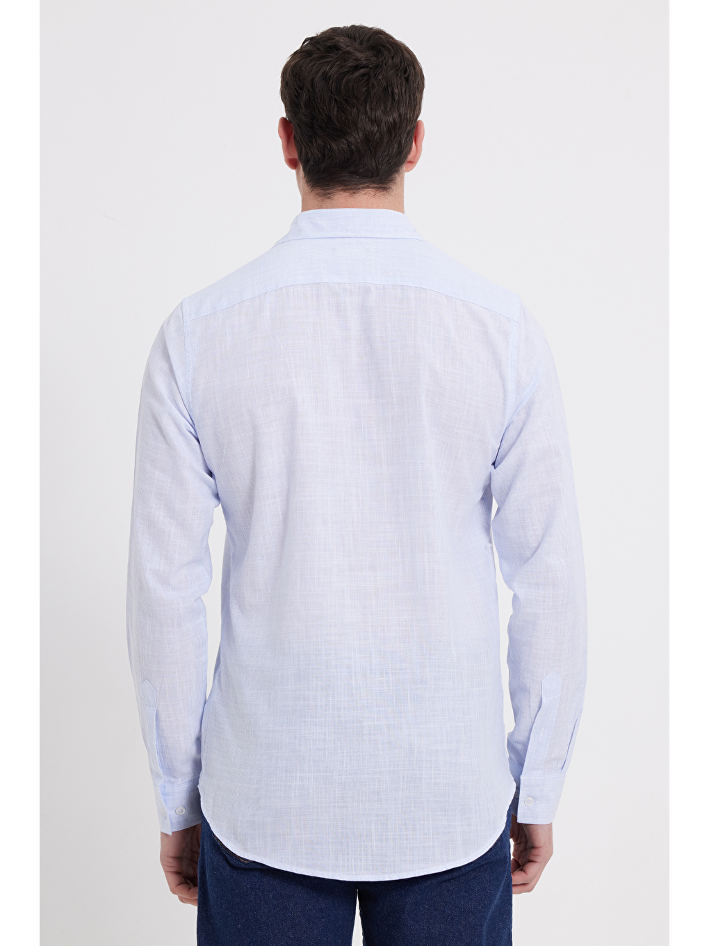 Mavi Erkek Slim Fit Dar Kesim Uzun Kollu Keten Efektli Gömlek-5
