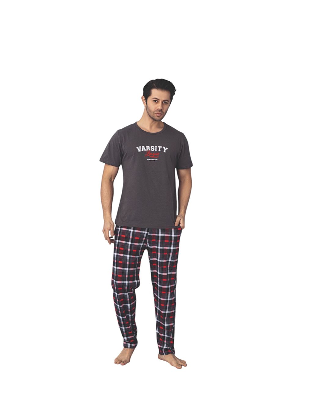 Gri Füme Erkek Kısa Kol %100 Pamuk Pijama Takım