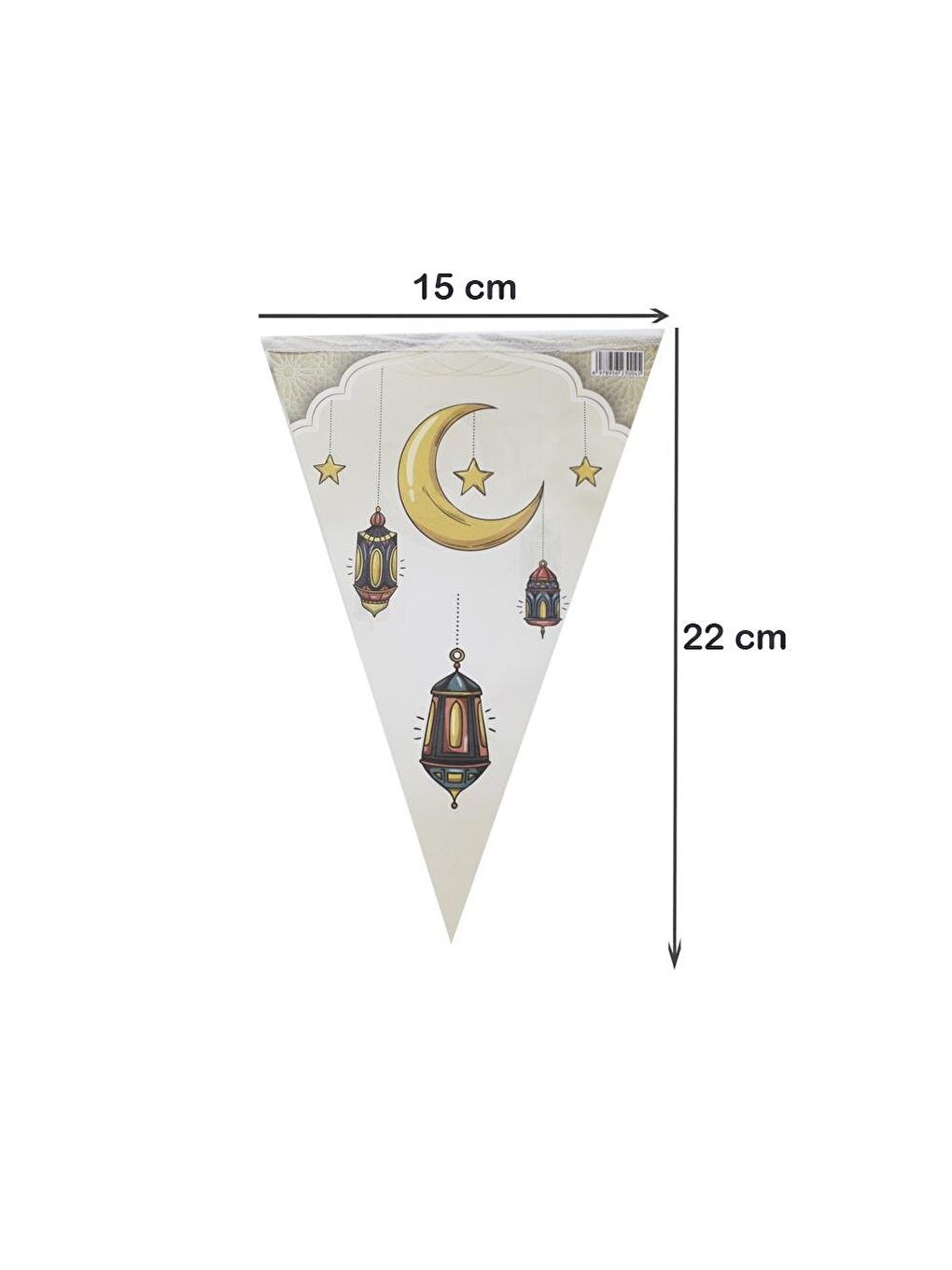 Beyaz Ramazan Temalı Ay ve Kandil Desenli Üçgen Flama Duvar Süsü 150 cm-2