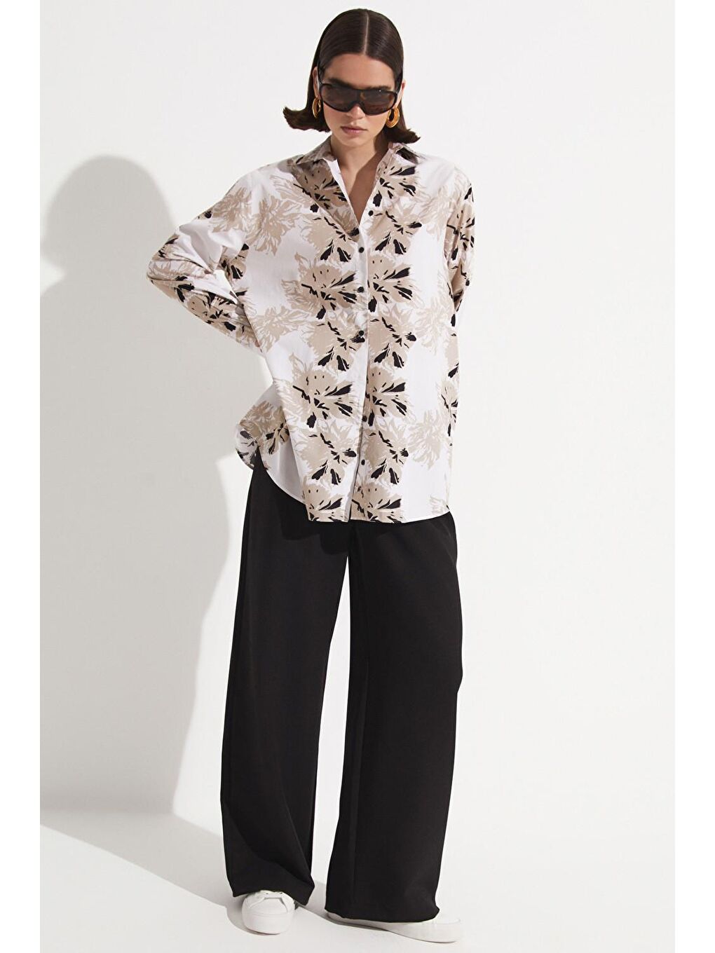 Bej Exclusive Desenli Pamuk Gömlek-1