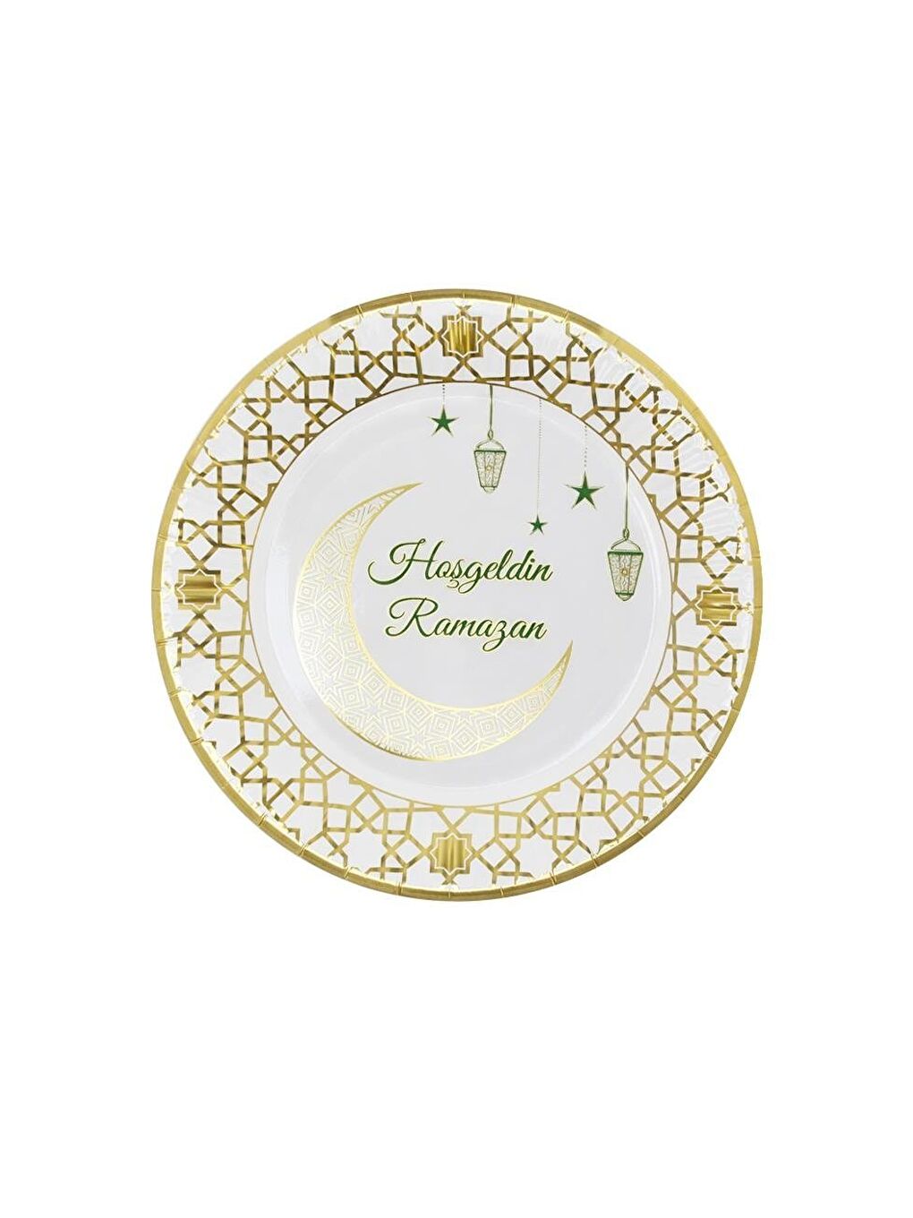 Beyaz Hoşgeldin Ramazan Altın Detaylı Baskılı Karton Tabak 8'li-1