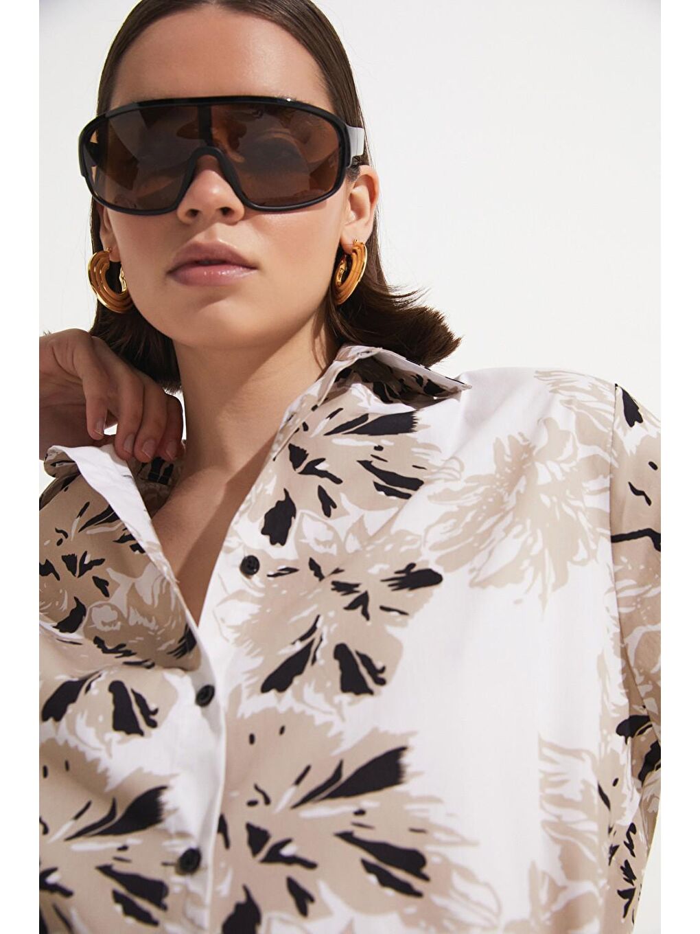 Bej Exclusive Desenli Pamuk Gömlek