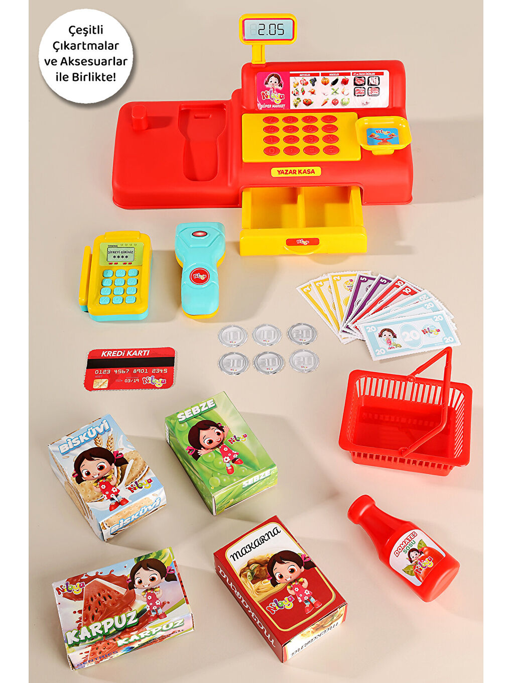 40 Parça Niloya Süpermarket Seti - Eğitici Öğretici Oyuncak Yazar Kasa Market Alışveriş Oyun Seti-5