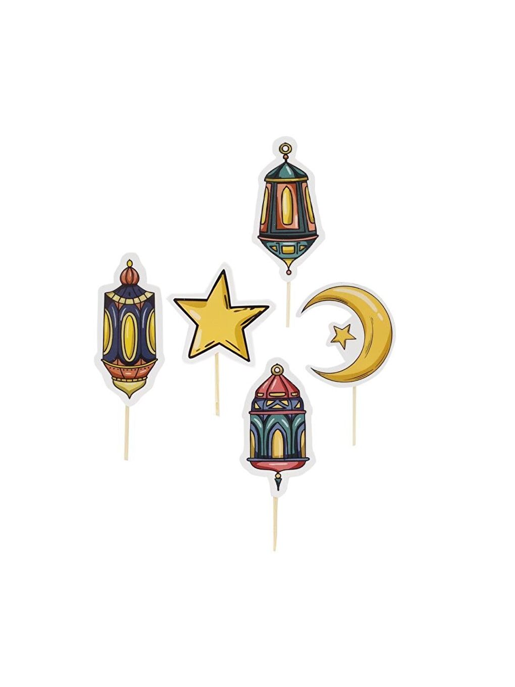 Karışık Ramazan Temalı Renkli Kürdan Süs Seti – Ay Yıldız & Kandil Figürlü 10'lu-1