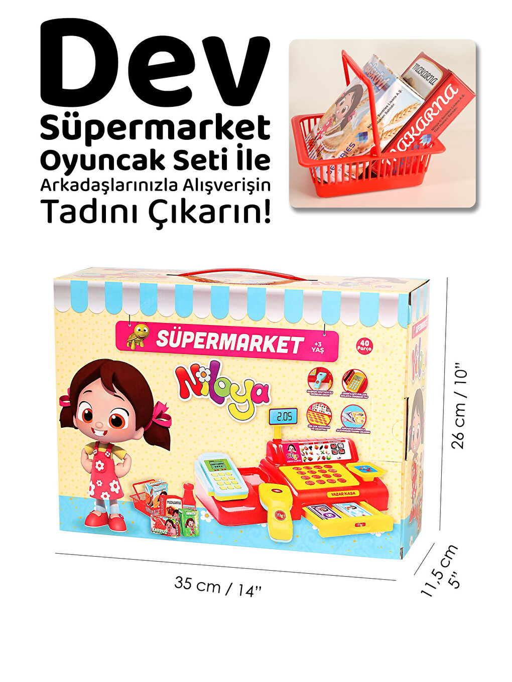 40 Parça Niloya Süpermarket Seti - Eğitici Öğretici Oyuncak Yazar Kasa Market Alışveriş Oyun Seti-6